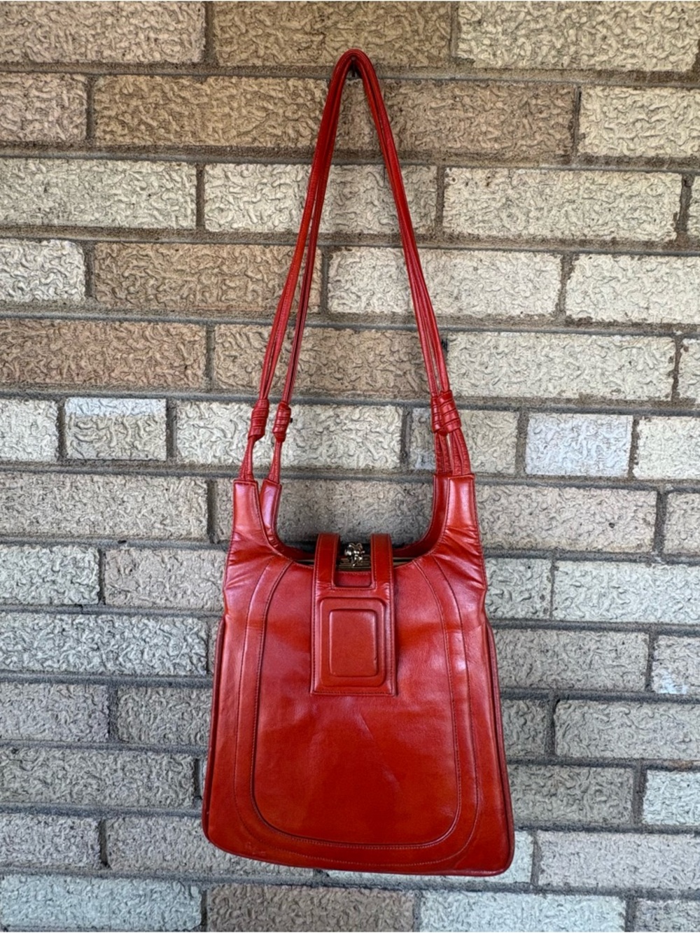Vintage Lou Taylor Orange 3-Pocket Accordion Shoulder Bag